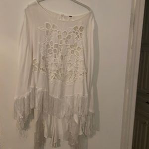 Free people white lace fringe romper with a separate jacket